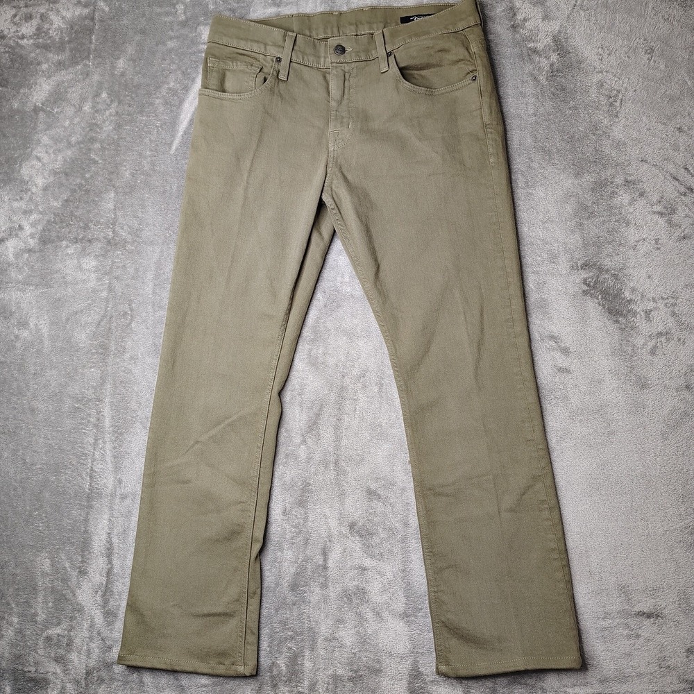Sebastian McCall Jeans Mens 32 Olive‎ Green Solid Cotton Lycra Made In USA